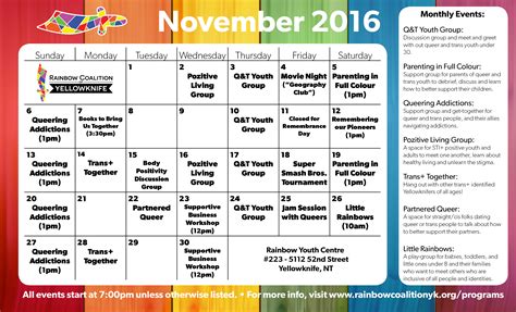 November Schedule of Events – Rainbow Coalition of Yellowknife