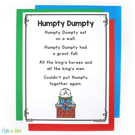 Humpty Dumpty Printable Poem and Sequencing Cards - Fun-A-Day!