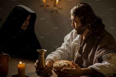 Jesus Christ blessing bread and wine | High-Quality People Images ~ Creative Market