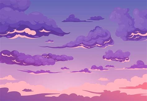 Free Vector | Evening cloudy sky purple background with group of cumulus and cirrus clouds flat ...