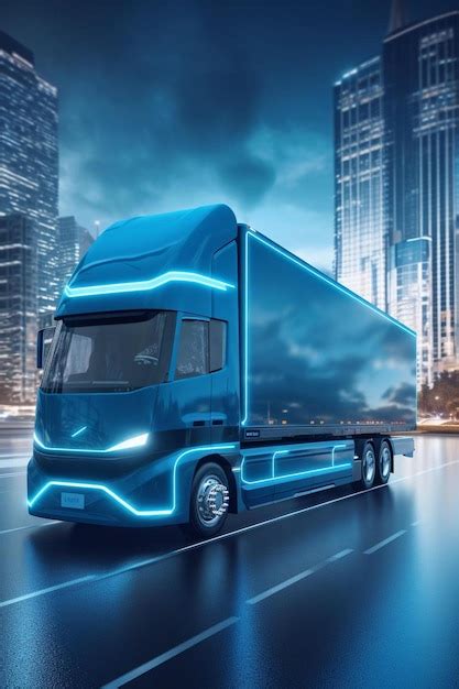 Premium AI Image | a blue semi truck driving down a city street