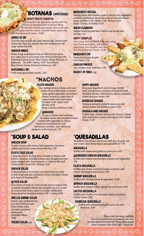 Happy Mexican menu in Memphis, Tennessee, USA