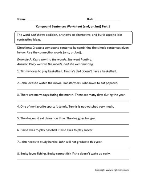 Simple Compound And Complex Sentences Worksheet