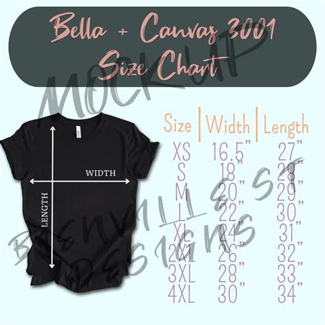 Bella Canvas 3001 Size Chart, Size Chart, T-shirt Size Chart, Shirt ...