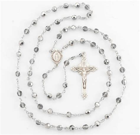 Round Metallic Silver Bead Rosary Sterling Crucifix and Centerpiece - Buy Religious Catholic Store