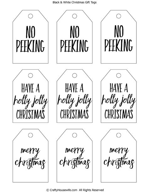 Printable Christmas Tags Black And White - Printable Word Searches