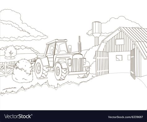 Tractor on the farm coloring book Royalty Free Vector Image