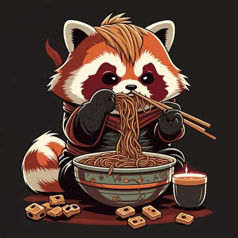 Premium Photo | A cartoon of a panda eating noodles with chopsticks.