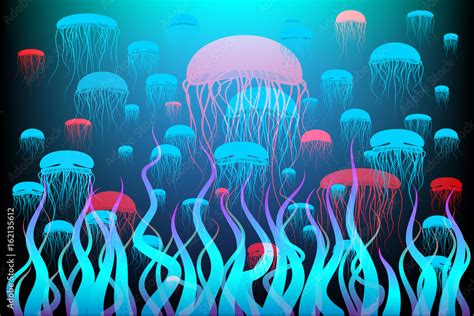 Abstract background underwater world with color jellyfish Stock Vector | Adobe Stock