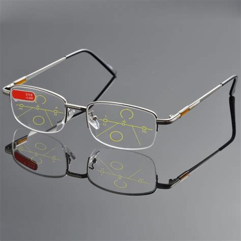 NO LINE Bifocal Progressive multifocal Reading Glasses High Quality Titanium Alloy Half Rim Gray ...
