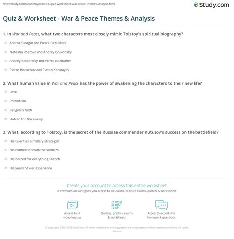 Quiz & Worksheet - War & Peace Themes & Analysis | Study.com