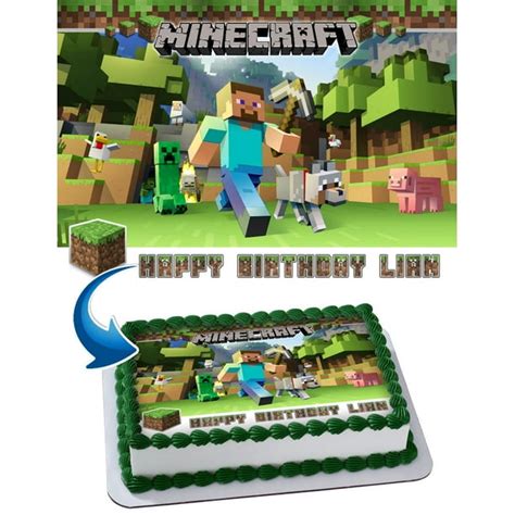 Minecraft Edible Cake Image Topper Personalized Picture 1/4 Sheet (8"x10.5") - Walmart.com