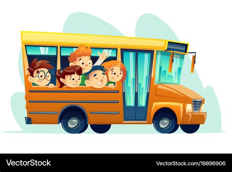 Cartoon School Bus With Kids