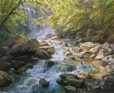 Waterfall Painting by Alexander Shenderov Original Landscape Painting ...