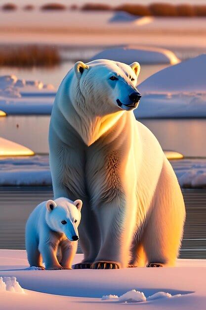 Premium AI Image | Polar bear mother with cubs