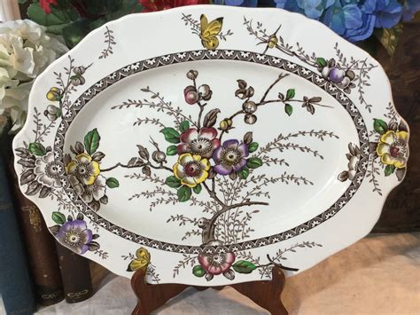 Vintage Alfred Meakin / Medway Decor / Multicolor Brown Transferware 14.5" Oval Serving Platter ...