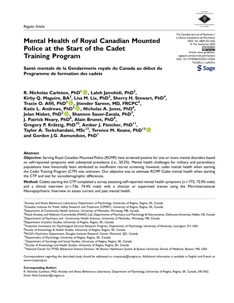 (PDF) Mental Health of Royal Canadian Mounted Police at the Start of ...