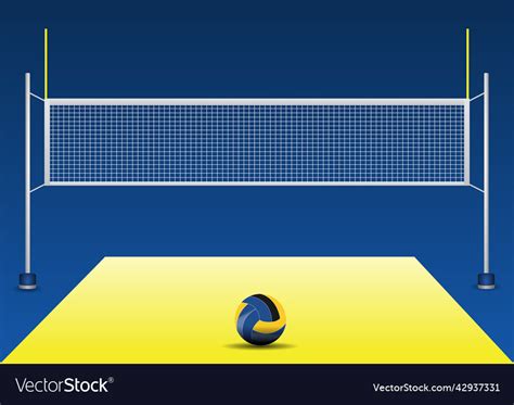 Realistic volleyball net with ball blue Royalty Free Vector