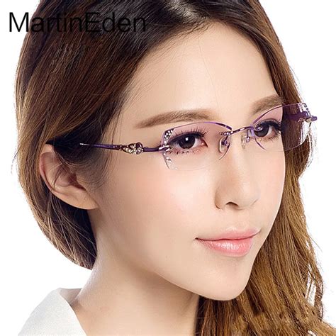 Customized 100% Pure Titanium Rimless Glasses Frame For Women Spectacles Gold Eyewear Diamond ...