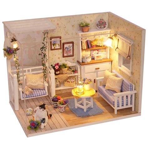 Buy Ogrmar Wooden Dollhouse Miniatures DIY House Kit with Cover and Led Light-Cat Diary Online ...