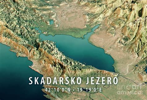 Lake Skadar 3D Render Satellite View Topographic Map Horizontal Digital ...