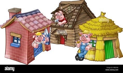 Los tres cerditos casas de cuento de hadas Imagen Vector de stock - Alamy