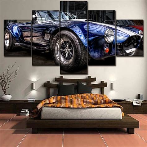 Canvas Hd Print Picture Wall Art Framework 5 Piece Ac Cobra Blue Convertible Sport Car Vehicle ...