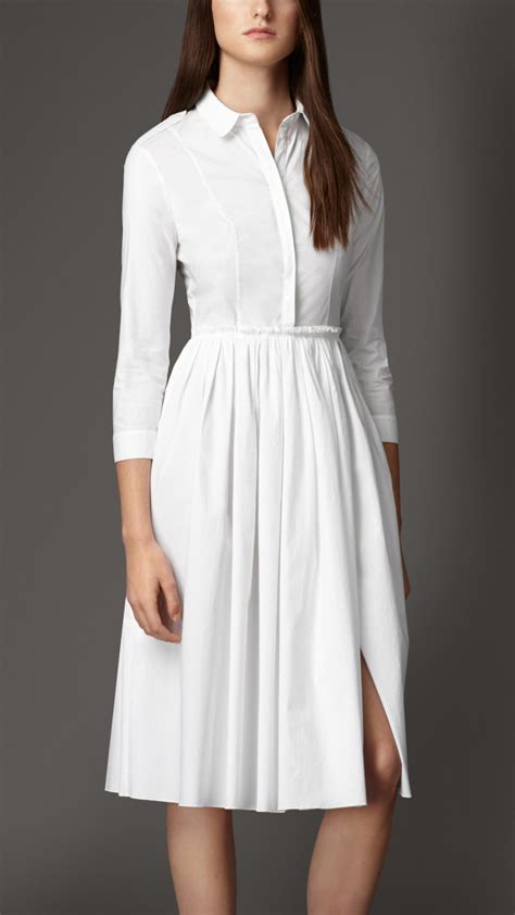 Lyst - Burberry Skirted Stretch-Cotton Shirt Dress in White