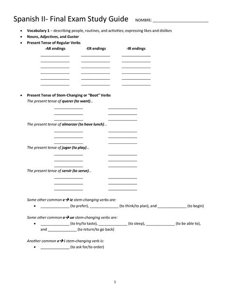 Spanish 2- Final Exam Study Guide