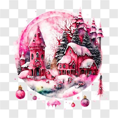 Download Snowy Village Watercolor Painting for Holiday Decoration PNGs Online - Creative Fabrica