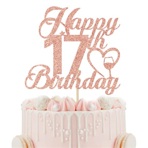 Buy Happy 17th Birthday Cake Topper - 17th Birthday Decorations for Girls - Cheers to 17 Years ...