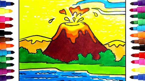 How to Draw a Volcano | How to draw a landscape step by step | Draw Mountain Easy - YouTube