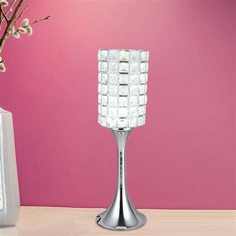 Hand-Cut Crystal Cylinder Table Lamp Minimalist Study Room LED Desk Light in Chrome - Clearhalo
