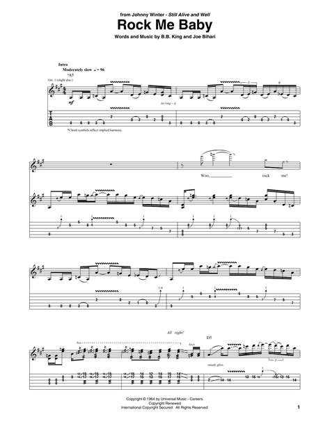 Rock Me Baby by Johnny Winter Sheet Music for Guitar Tab at Sheet Music Direct