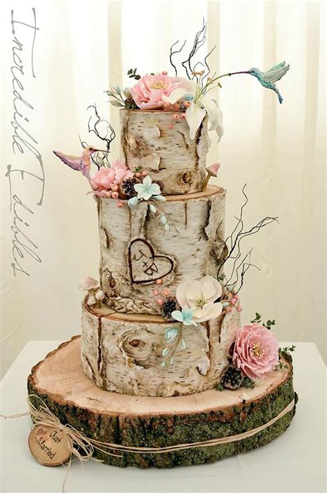 Hummingbird and Flower Birc Tree themed country wedding cakes for fall ...