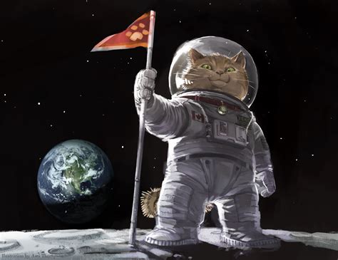 One small step for cat! | Katzen, Zeichnung, Tiere