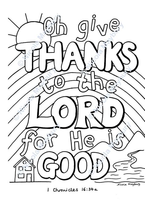 Christian Colouring Sheet Oh Give Thanks to the Lord for He is Good Downloadable Bible Verse 1 ...