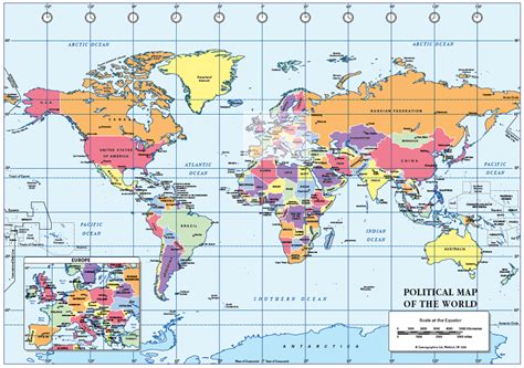 A3 Political World map - self adhesive - Cosmographics Ltd