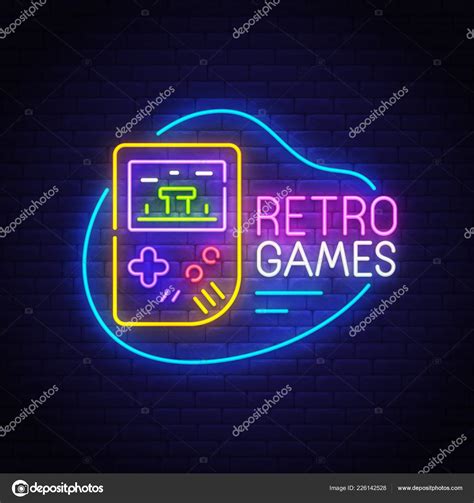 Retro Games neon sign, bright signboard, light banner. Game logo ...