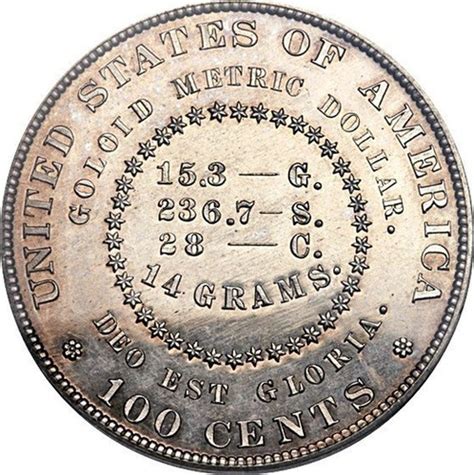 USA 100 Cents "Pattern Goloid Metric Dollar" 1880 coin value ...