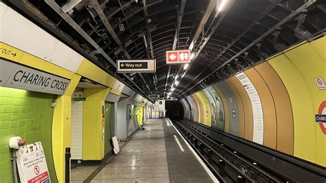 The London Underground Jubilee line platforms at Charing Cross Tube station. These platforms ...