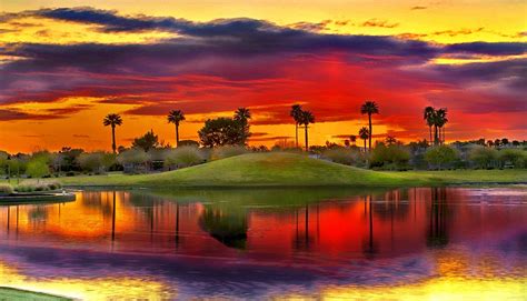 park sunset arizona sky orange cloud sun tree water phoenix weather ...