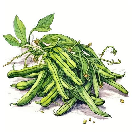 Premium Photo | Green beans in watercolor style with ink outline on white background generative ai