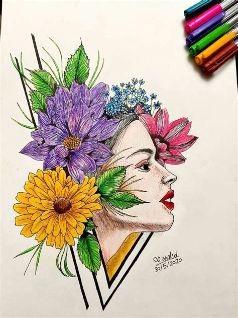 creative flowers drawing 😍 ️ colourful