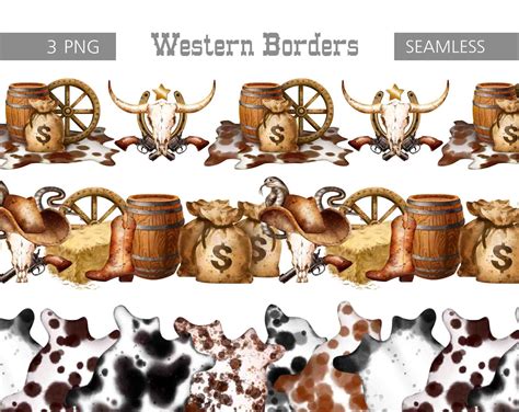 Western Png Clipart Cowboy Seamless Borders Digital Download,country ...