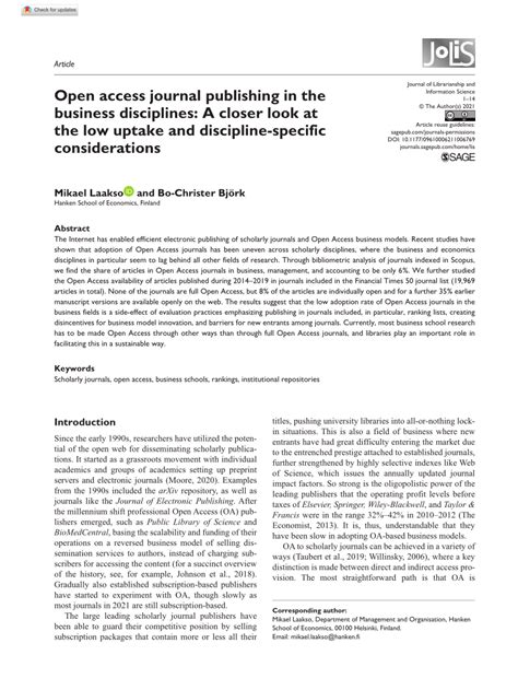 (PDF) Open access journal publishing in the business disciplines: A closer look at the low ...