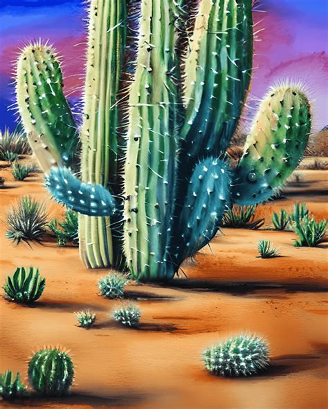 Australia Desert Cactus Watercolor Painting · Creative Fabrica