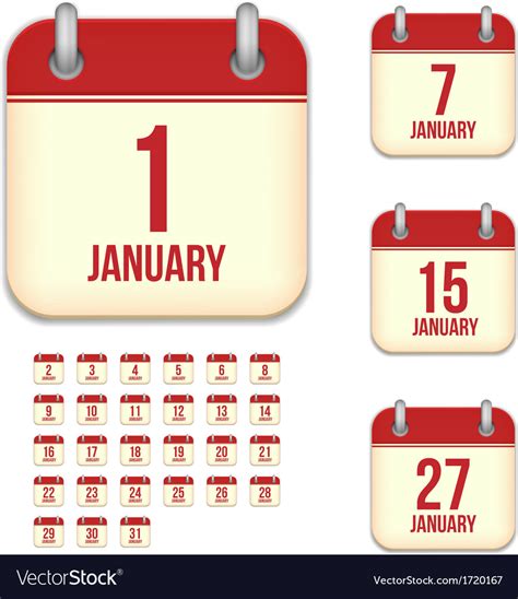 January calendar icons Royalty Free Vector Image