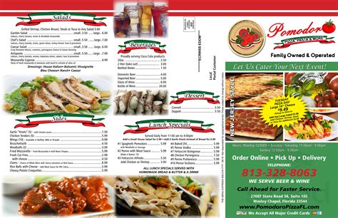 Pomodoro Pizza menu in Wesley Chapel, Florida, USA