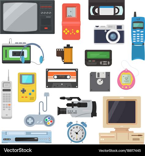 Icons of retro gadgets the 90s in a flat style Vector Image